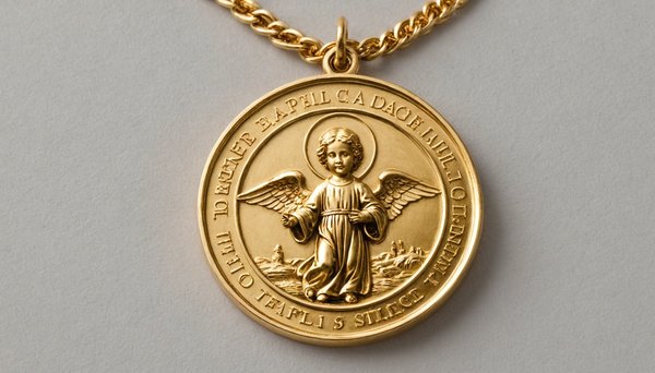 Découvrez la médaille de baptême ange raphaël en or 18 carats